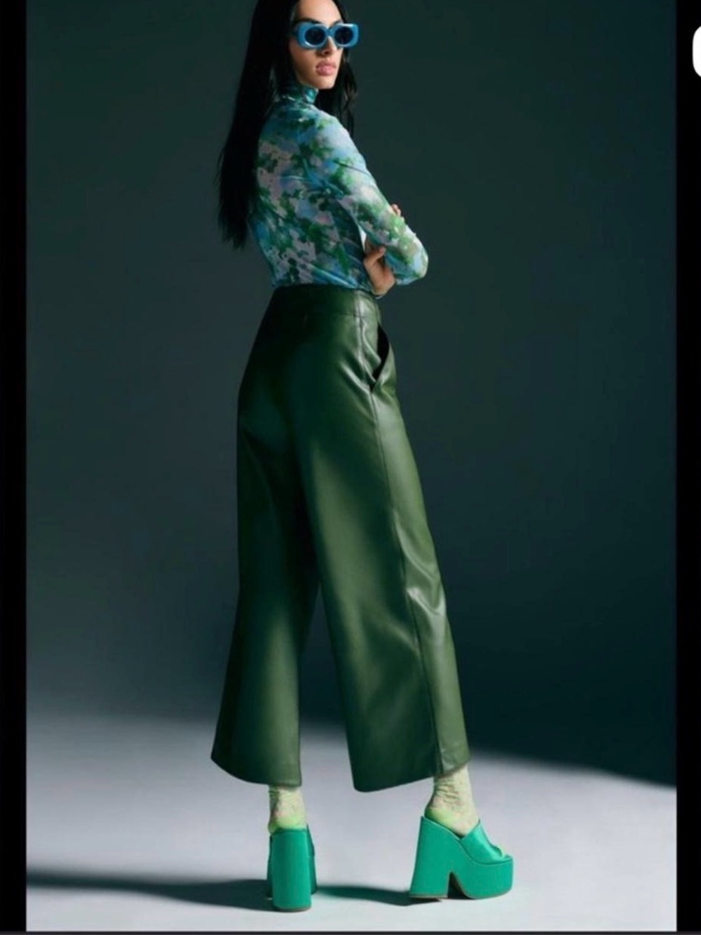 Maeve X Anthropologie Green wide Leg Green Pants - Picture 2 of 5